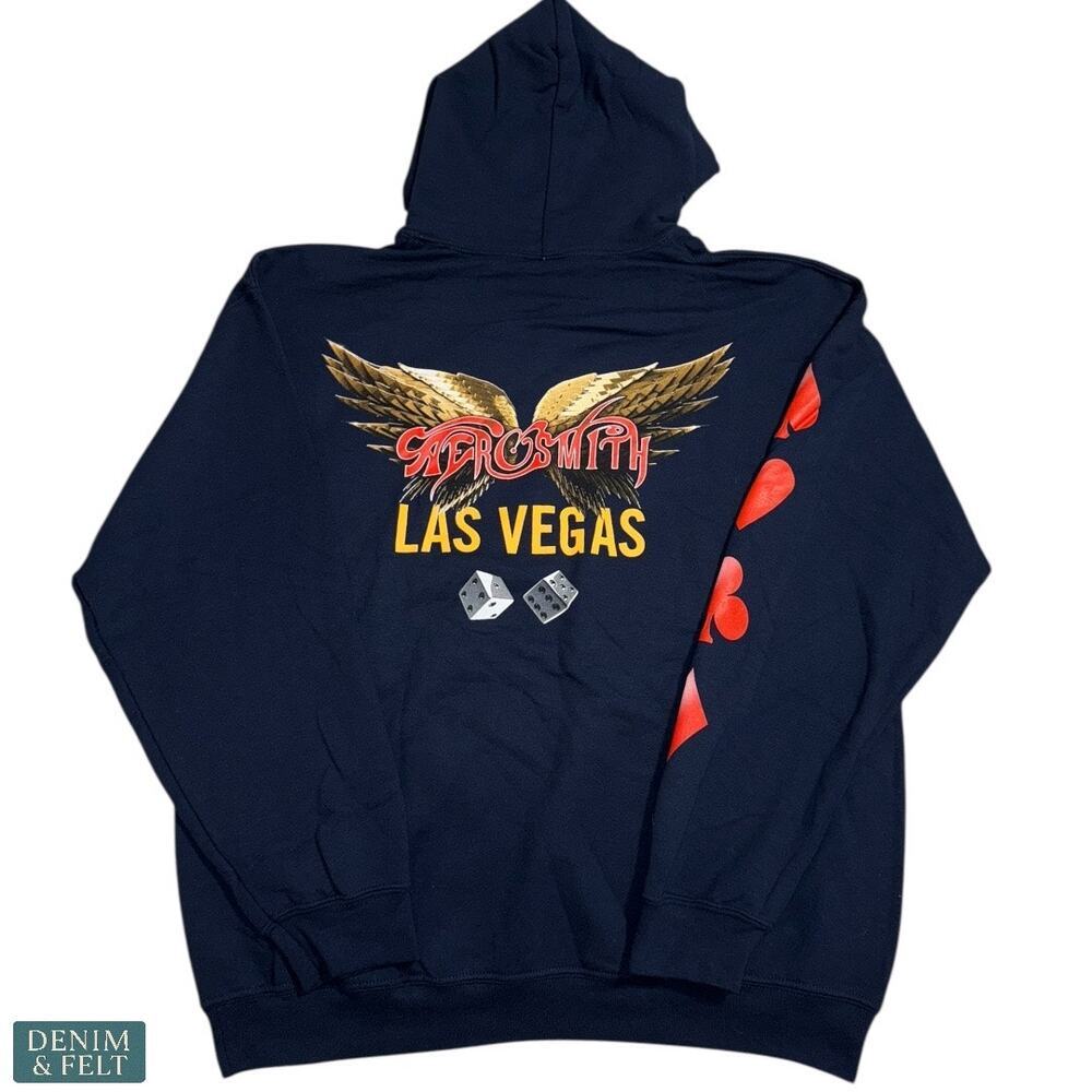 Aerosmith Deuces Are Wild Las Vegas Navy Graphic Pullover Hoodie Vintage Rock — image 4 of 8